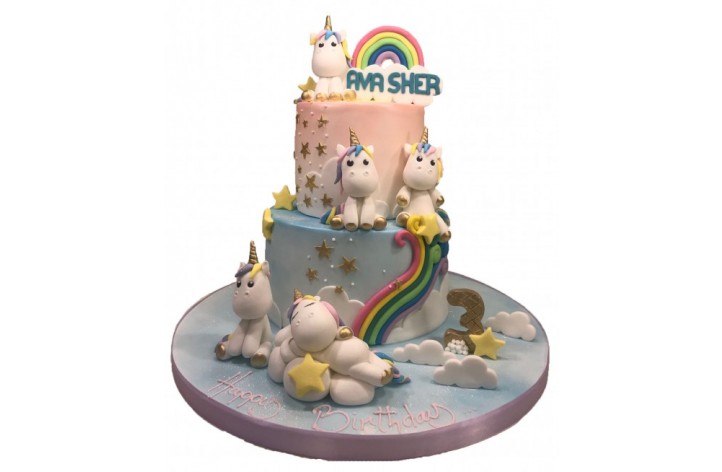 Unicorn Rainbow Tiered Cake